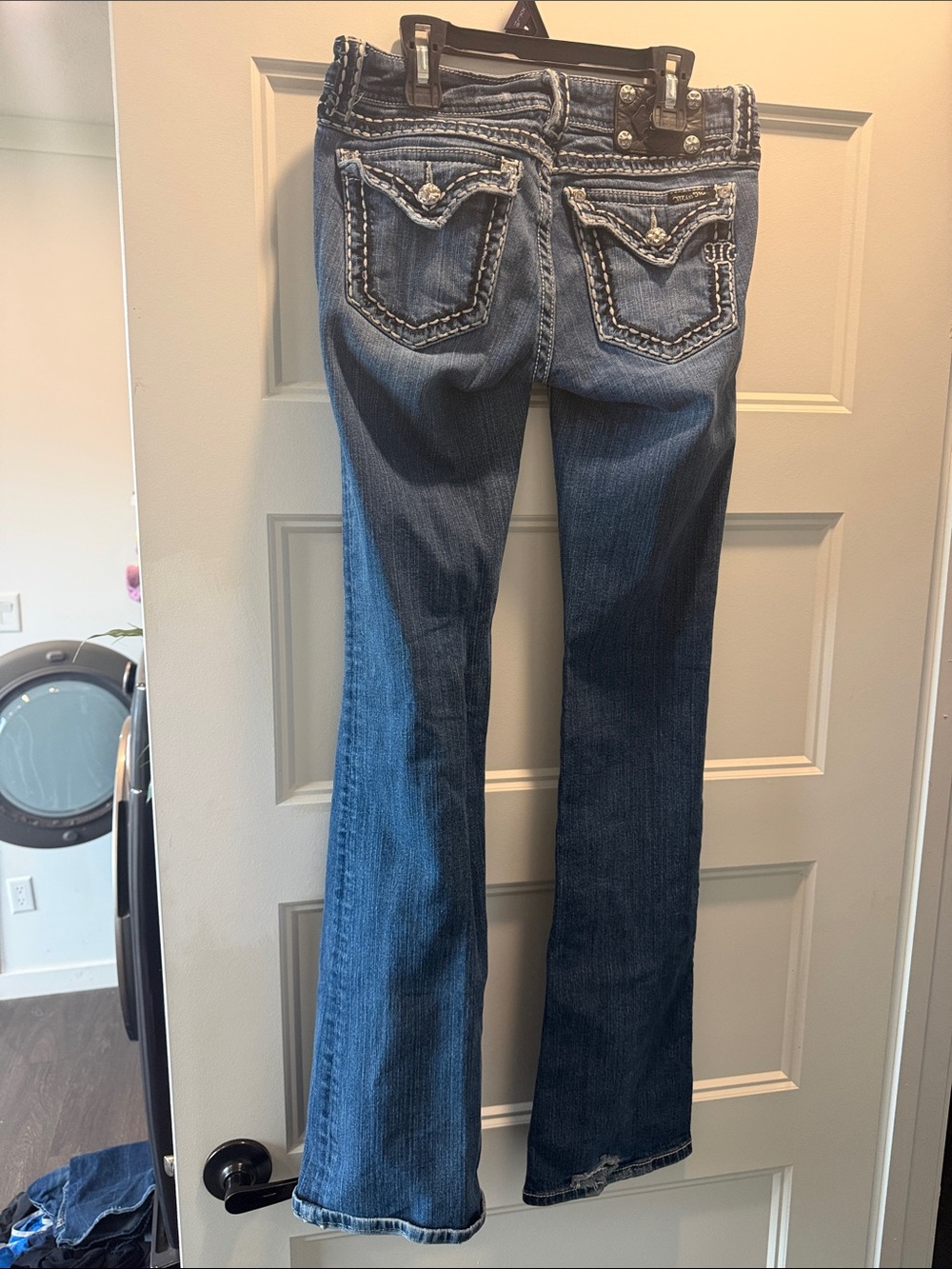 Miss Me Blue Embroidered Back-Pocket Flare Jeans